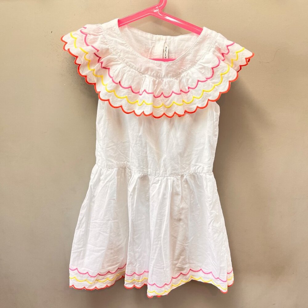 Girls White Cotton Dress‎ By Janie And Jack With Scalloped Rainbow Embroidery 10